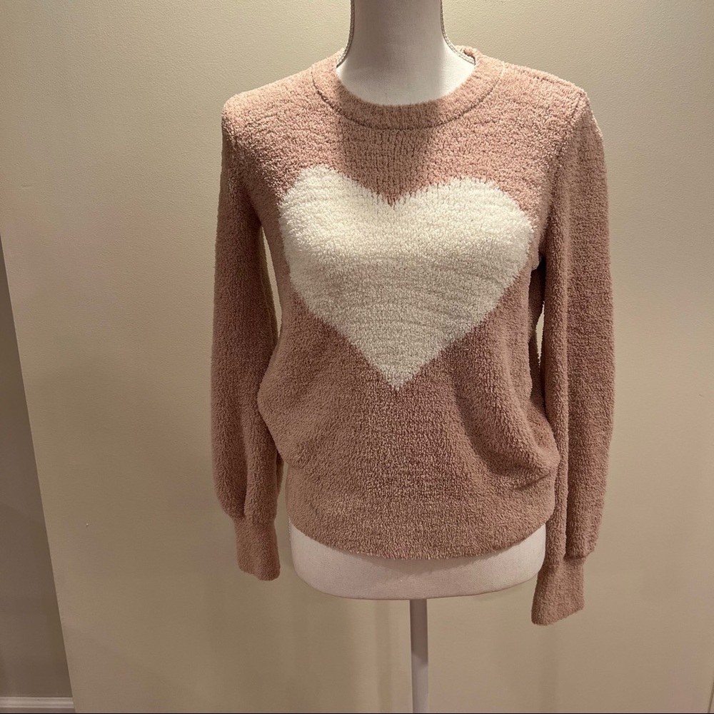 Marled Pink Heart Cozy Sweatshirt Size XS